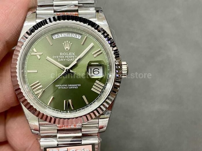 QF Factory Counterweight Rolex Day Date 228239 0033 40mm Full White Gold Roman Numera 6 Super Clone Watch,Clean Factory Watch