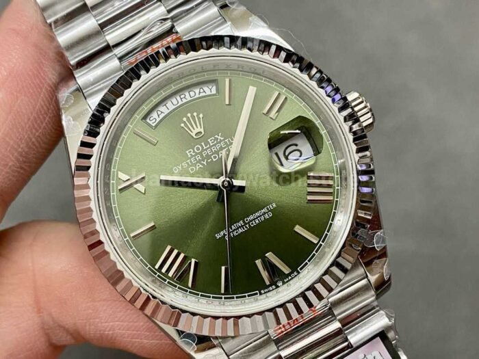 QF Factory Counterweight Rolex Day Date 228239 0033 40mm Full White Gold Roman Numerals 1 Super Clone Watch,Clean Factory Watch