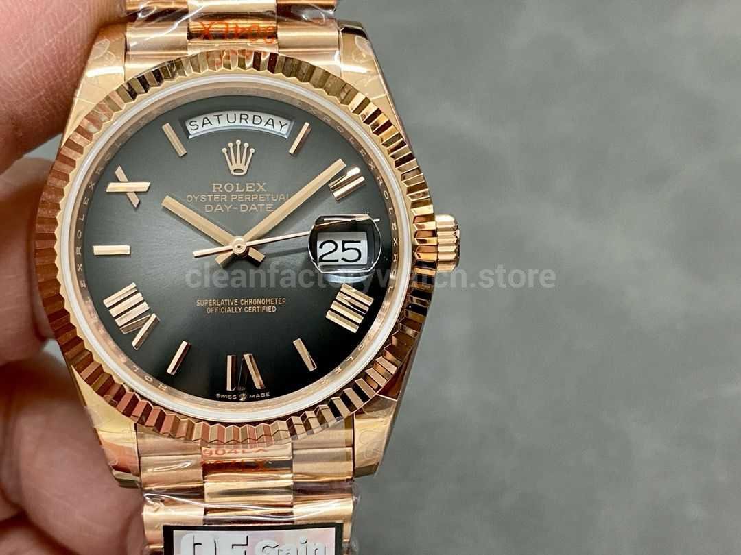 QF Factory Counterweight Rolex Day-Date 238235-0055 40mm Full Rose Gold Roman Number Black Dial