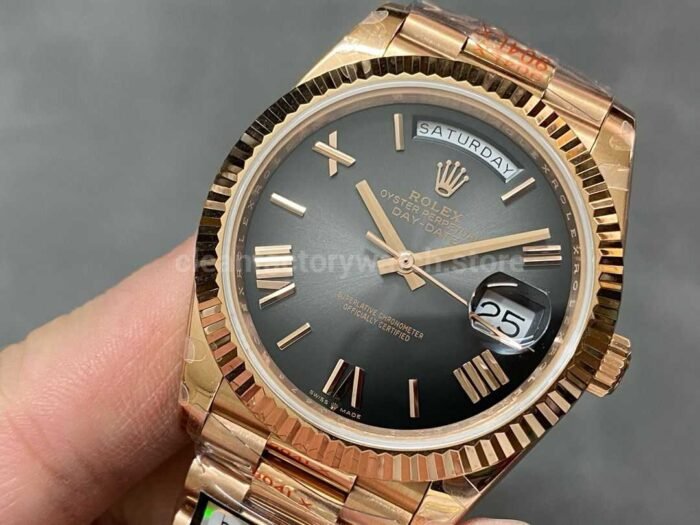 QF Factory Counterweight Rolex Day-Date 238235-0055 40mm Full Rose Gold Roman Number Black Dial - Image 3