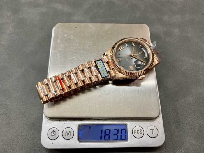 QF Factory Counterweight Rolex Day-Date 238235-0055 40mm Full Rose Gold Roman Number Black Dial - Image 9