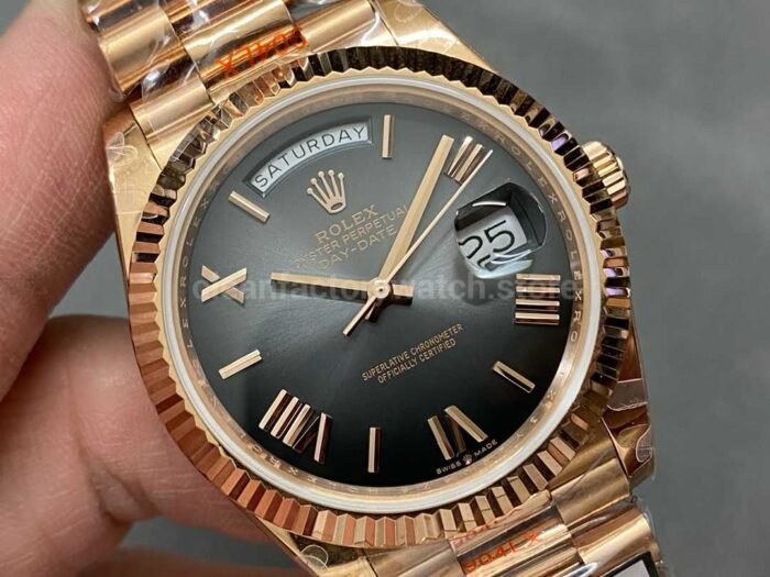 QF Factory Counterweight Rolex Day-Date 238235-0055 40mm Full Rose Gold Roman Number Black Dial - Image 2