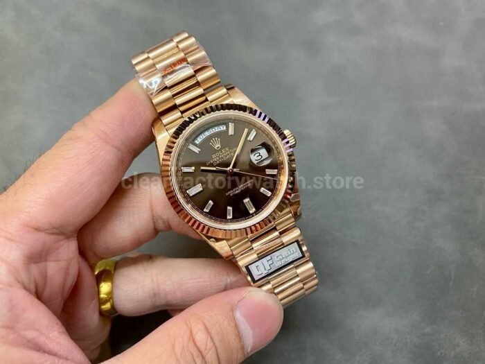 QF Factory Counterweight Rolex Day Date 40 228235 0003 40mm Full Rose Gold Baguette Diamon Super Clone Watch,Clean Factory Watch