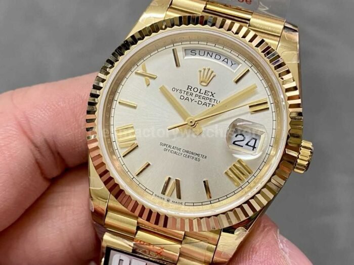 QF Factory Counterweight Rolex Day Date 40 228238 0002 40mm Full Yellow Gold Roman Number 4 Super Clone Watch,Clean Factory Watch