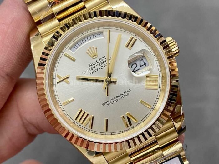 QF Factory Counterweight Rolex Day Date 40 228238 0002 40mm Full Yellow Gold Roman Number 7 Super Clone Watch,Clean Factory Watch