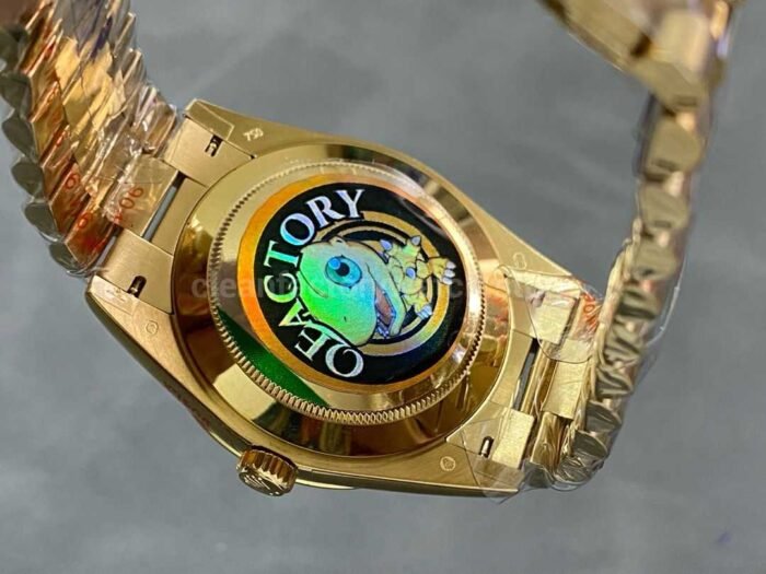 QF Factory Counterweight Rolex Day Date 40 228238 0005 40mm Full Yellow Gold Baguet 8 Super Clone Watch,Clean Factory Watch
