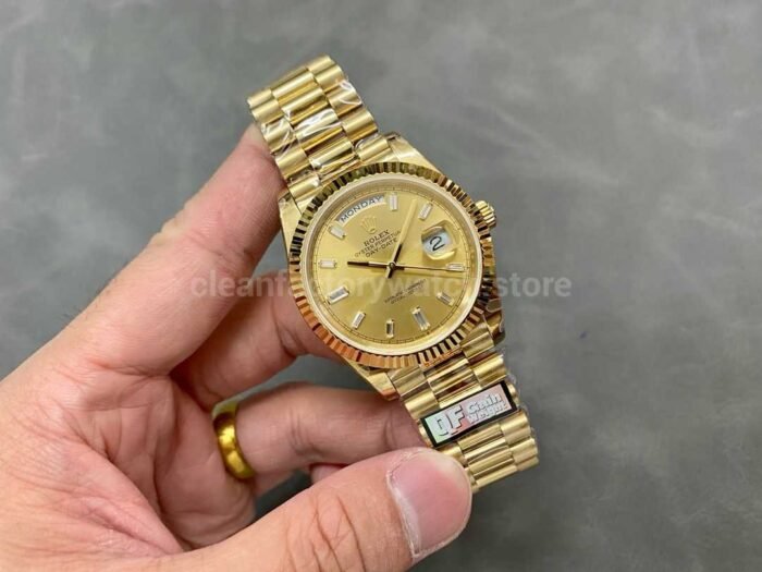 QF Factory Counterweight Rolex Day Date 40 228238 0005 40mm Full Yellow Gold Baguette 1 Super Clone Watch,Clean Factory Watch