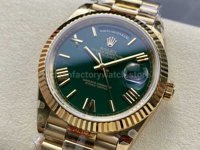 QF Factory Counterweight Rolex Day Date 40 228238 0069 40mm Full Yellow Gold Roman Number Gree 1 Super Clone Watch,Clean Factory Watch