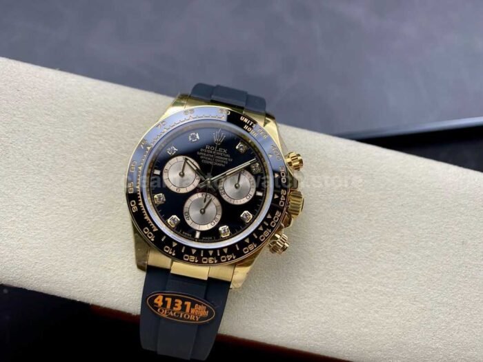 QF Factory counterweight Rolex Daytona 126518LN 40mm Yellow Gold Rubber Strap Diamond Black Dial - Image 4