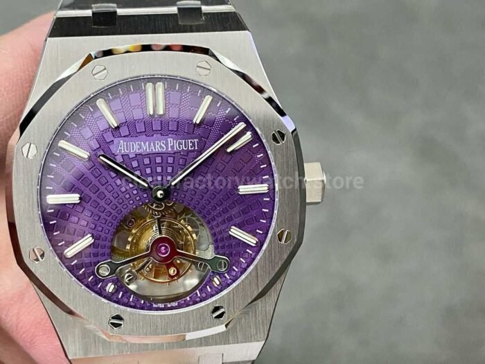 R8 Factory Audemars Piguet Royal Oak Tourbillon 26522ST.OO .1220ST.01 41mm Full Steel Purple Di 1 Super Clone Watch,Clean Factory Watch