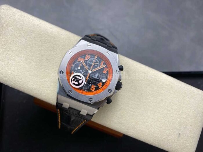 TK Factory Audemars Piguet Royal Oak Offshore Chronograph Volcano 26170ST.OO.D101CR.01 42mm Steel Leather Strap Orange Arabic Numerals Black Dial - Image 4