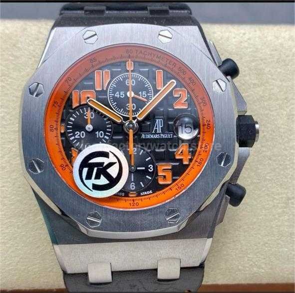 TK Factory Audemars Piguet Royal Oak Offshore Chronograph Volcano 26170ST.OO.D101CR.01 42mm Steel Leather Strap Orange Arabic Numerals Black Dial