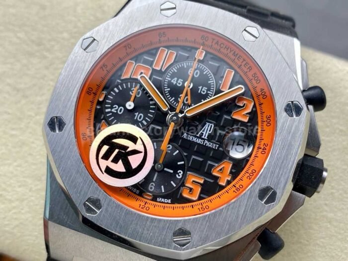 TK Factory Audemars Piguet Royal Oak Offshore Chronograph Volcano 26170ST.OO.D101CR.01 42mm Steel Leather Strap Orange Arabic Numerals Black Dial - Image 3