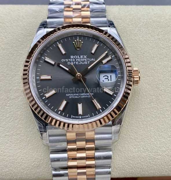 VS Factory Rolex Datejust 126231-0013 36mm Half Rose Gold Grey Dial Jubilee