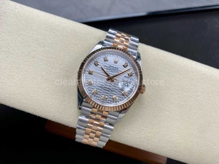 VS Factory Rolex Datejust 126231-0039 36mm Half Rose Gold Diamond Fluted Motif Silver Dial Jubilee - Image 4