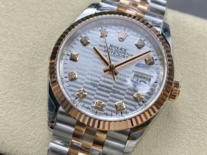 VS Factory Rolex Datejust 126231-0039 36mm Half Rose Gold Diamond Fluted Motif Silver Dial Jubilee - Image 3