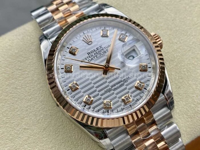 VS Factory Rolex Datejust 126231-0039 36mm Half Rose Gold Diamond Fluted Motif Silver Dial Jubilee - Image 2