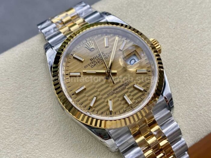 VS Factory Rolex Datejust 126233 0039 36mm Half Yellow Gold Fluted Motif Champagne Dial Jubilee 2 Super Clone Watch,Clean Factory Watch