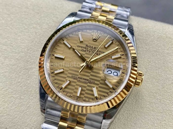 VS Factory Rolex Datejust 126233 0039 36mm Half Yellow Gold Fluted Motif Champagne Dial Jubilee 4 Super Clone Watch,Clean Factory Watch