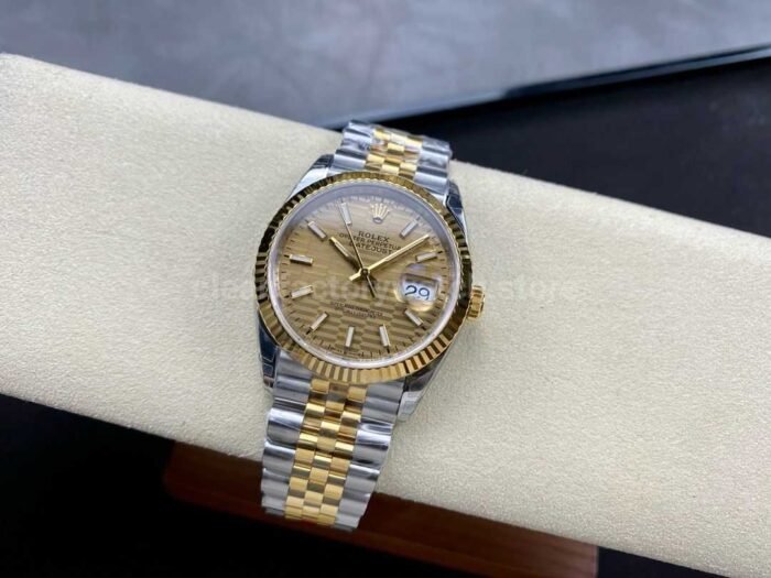VS Factory Rolex Datejust 126233 0039 36mm Half Yellow Gold Fluted Motif Champagne Dial Jubilee 5 Super Clone Watch,Clean Factory Watch