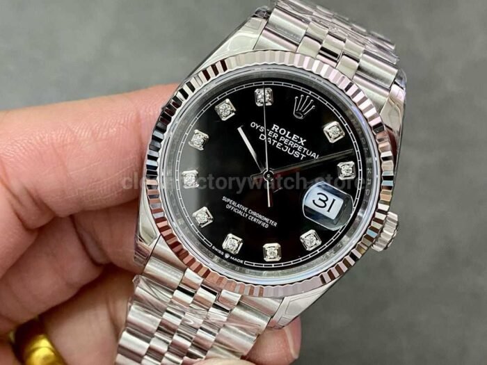 VS Factory Rolex Datejust 126234 0027 36mm Full 904L Diamond Black Dial Jubilee 2 Super Clone Watch,Clean Factory Watch