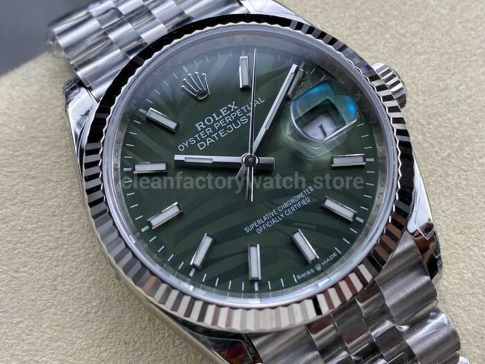 VS Factory Rolex Datejust 126234-0047 36mm Full 904L Olive Green Palm Motif Dial Jubilee - Image 2