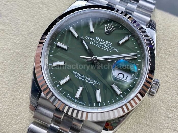 VS Factory Rolex Datejust 126234-0047 36mm Full 904L Olive Green Palm Motif Dial Jubilee - Image 3