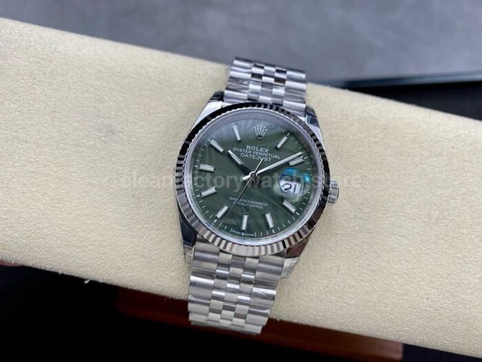 VS Factory Rolex Datejust 126234-0047 36mm Full 904L Olive Green Palm Motif Dial Jubilee - Image 4