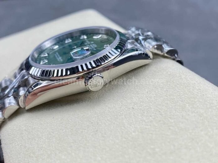VS Factory Rolex Datejust 126234 0055 36mm Full 904L Diamond Olive Green Palm Motif Dial Jubilee 9 Super Clone Watch,Clean Factory Watch