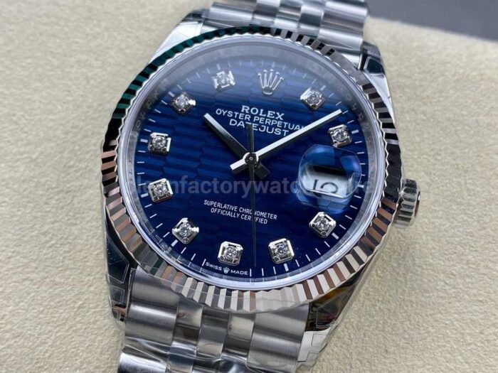 VS Factory Rolex Datejust 126234-0057 36mm Full 904L Diamond Fluted Motif Blue Dial Jubilee - Image 3