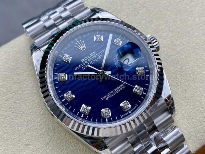 VS Factory Rolex Datejust 126234-0057 36mm Full 904L Diamond Fluted Motif Blue Dial Jubilee - Image 2
