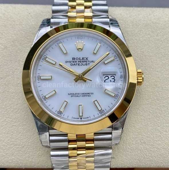 VS Factory Rolex Datejust 126303-0016 41mm Gold Smooth Bezel Half Yellow Gold White Dial Rolex Datejust
