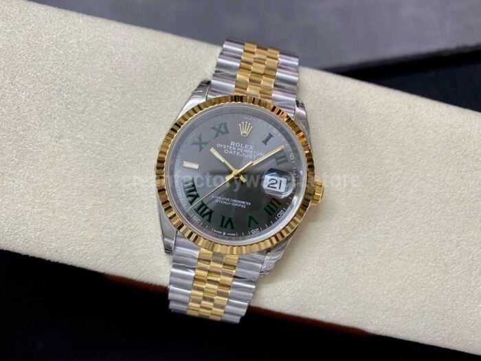 VS Factory Rolex Wimbledon Datejust 126233 0035 36mm Half Yellow Gold Roman Number Grey Dial J 7 Super Clone Watch,Clean Factory Watch