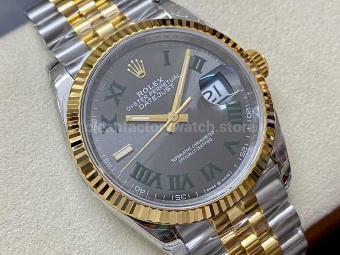 VS Factory Rolex Wimbledon Datejust 126233 0035 36mm Half Yellow Gold Roman Number Grey Dial Jub 1 Super Clone Watch,Clean Factory Watch