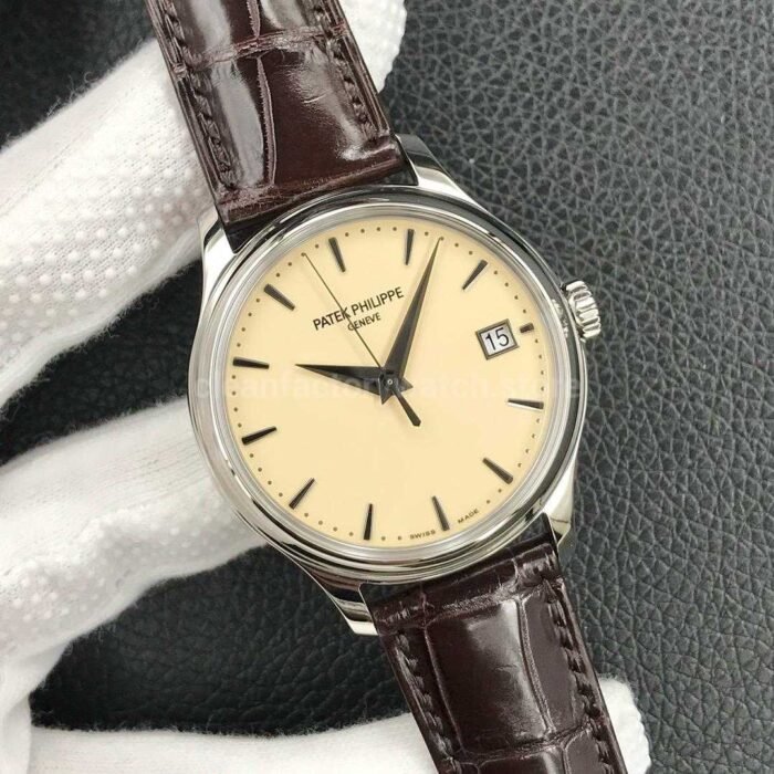 3K Factory Patek Philippe Calatrava 5227G 001 39mm White Gold Leather Strap Champagne Dial 9 Super Clone Watch,Clean Factory Watch