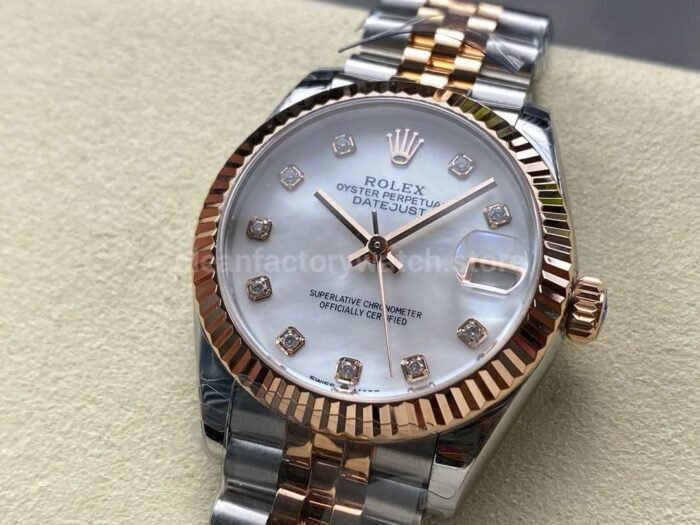 8 Factory Rolex counterweight Datejust 278271 0026 31mm Half Rose Gold Diamond Mother Of pearl Dial 3 Super Clone Watch,Clean Factory Watch