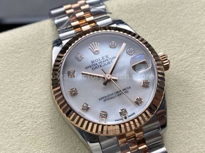 8 Factory Rolex counterweight Datejust 278271 0026 31mm Half Rose Gold Diamond Mother Of pearl Dial 6 Super Clone Watch,Clean Factory Watch