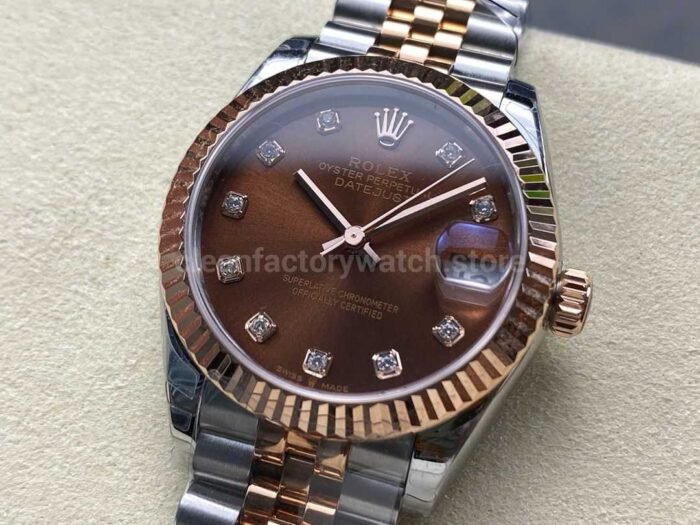8 Factory Rolex counterweight Datejust 278271 0028 31mm Half Rose Gold Diamond Brown Dial Jubilee 5 Super Clone Watch,Clean Factory Watch