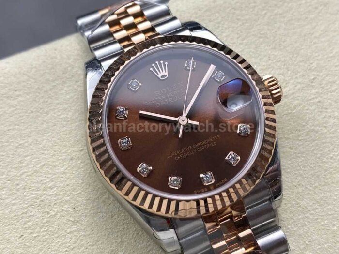 8 Factory Rolex counterweight Datejust 278271 0028 31mm Half Rose Gold Diamond Brown Dial Jubilee 6 Super Clone Watch,Clean Factory Watch