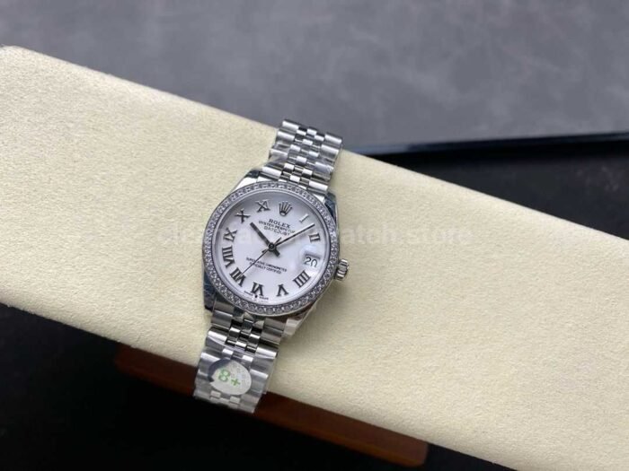 8+ Factory Rolex counterweight Datejust 278384RBR-0014 31mm Diamond White Gold Bezel Full 904L Roman Numerals White Dial Jubilee - Image 5