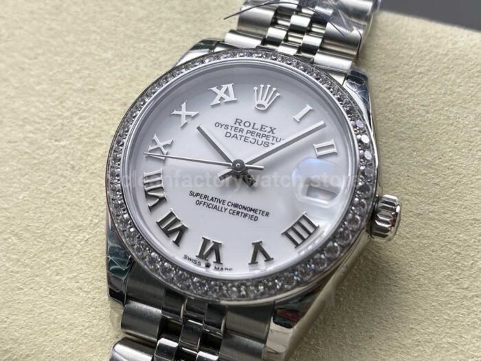 8+ Factory Rolex counterweight Datejust 278384RBR-0014 31mm Diamond White Gold Bezel Full 904L Roman Numerals White Dial Jubilee - Image 3