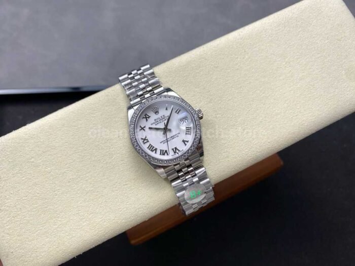 8+ Factory Rolex counterweight Datejust 278384RBR-0014 31mm Diamond White Gold Bezel Full 904L Roman Numerals White Dial Jubilee - Image 4