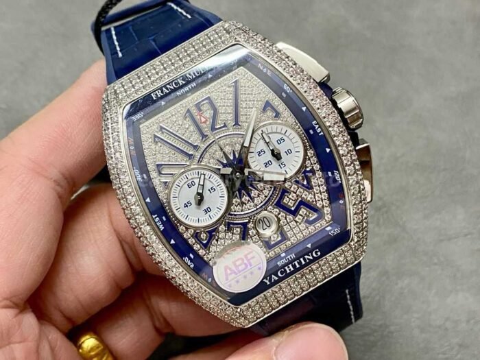 ABF Factory Franck Muller Vanguard Chronograph 44mm Diamond Titanium Rubber Strap BlueDial 2 Super Clone Watch,Clean Factory Watch