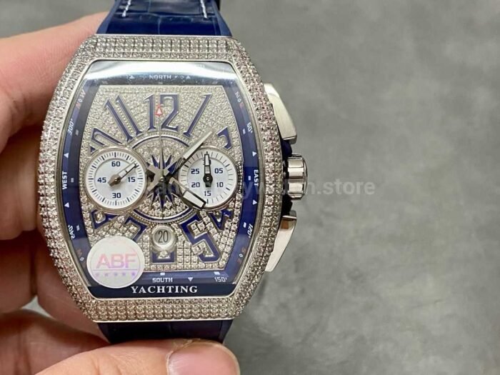 ABF Factory Franck Muller Vanguard Chronograph 44mm Diamond Titanium Rubber Strap BlueDial 3 Super Clone Watch,Clean Factory Watch