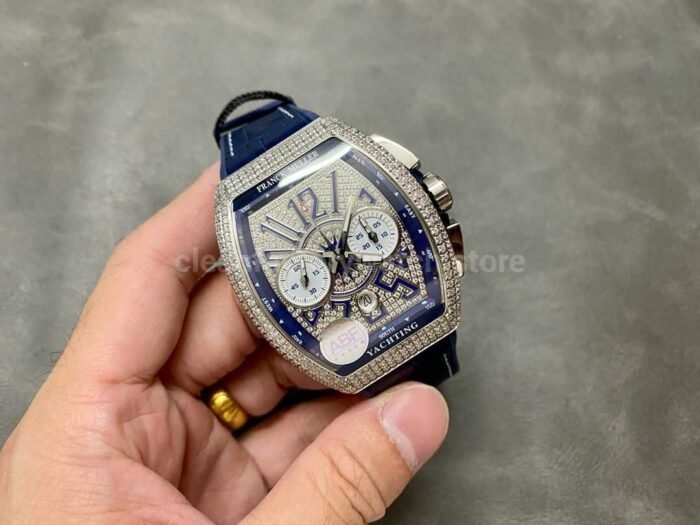 ABF Factory Franck Muller Vanguard Chronograph 44mm Diamond Titanium Rubber Strap BlueDial 4 Super Clone Watch,Clean Factory Watch