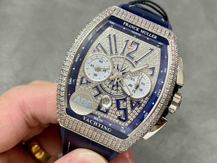 ABF Factory Franck Muller Vanguard Chronograph 44mm Diamond Titanium Rubber Strap BlueDial 9 Super Clone Watch,Clean Factory Watch