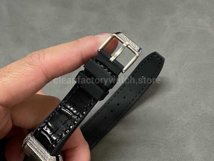 ABF Factory Franck Muller Vanguard V45 44mm Diamond Titanium Leather Strap Black Dial 1 Super Clone Watch,Clean Factory Watch