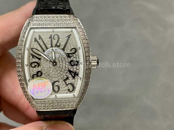 ABF Factory Franck Muller Vanguard V45 44mm Diamond Titanium Leather Strap Black Dial 2 Super Clone Watch,Clean Factory Watch