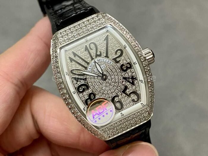 ABF Factory Franck Muller Vanguard V45 44mm Diamond Titanium Leather Strap Black Dial 3 Super Clone Watch,Clean Factory Watch