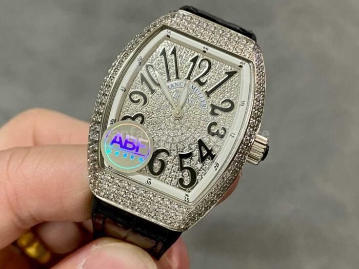 ABF Factory Franck Muller Vanguard V45 44mm Diamond Titanium Leather Strap Black Dial 4 Super Clone Watch,Clean Factory Watch